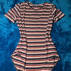 blue white and red body suit